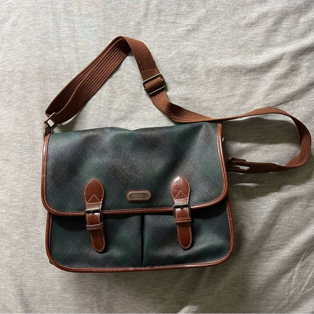 Vintage Carryland Tartan green & Brown Plaid Crossbody Messenger bag - hand bag